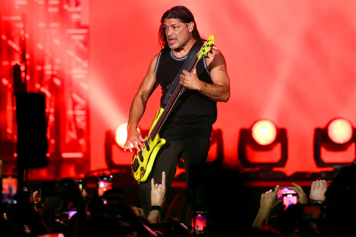 Robert Trujillo of Metallica performs onstage during the Power Trip music festival at Empire Polo Club on October 08, 2023 in Indio, California