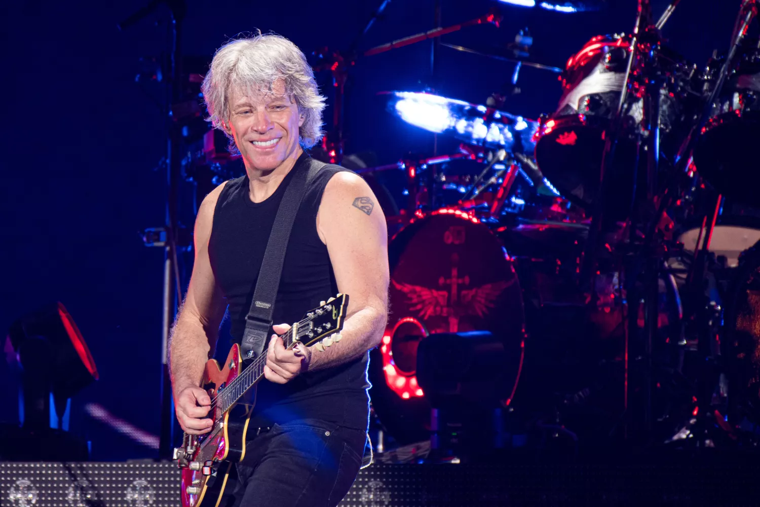 Jon Bon Jovi of Bon Jovi performs at PiaÃÂa ConstituÃÂiei on July 21, 2019 in Bucharest, Romania - "This House Is Not For Sale" tour