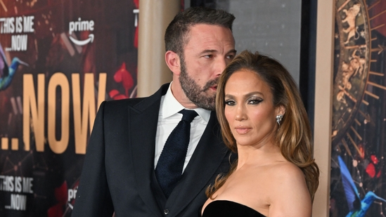 TOPSHOT - US actress Jennifer Lopez (R) and US actor Ben Affleck attend Amazon's "This is Me... Now: A Love Story" premiere at the Dolby theatre in Hollywood, California, February 13, 2024. (Photo by Robyn BECK / AFP)(AFP)