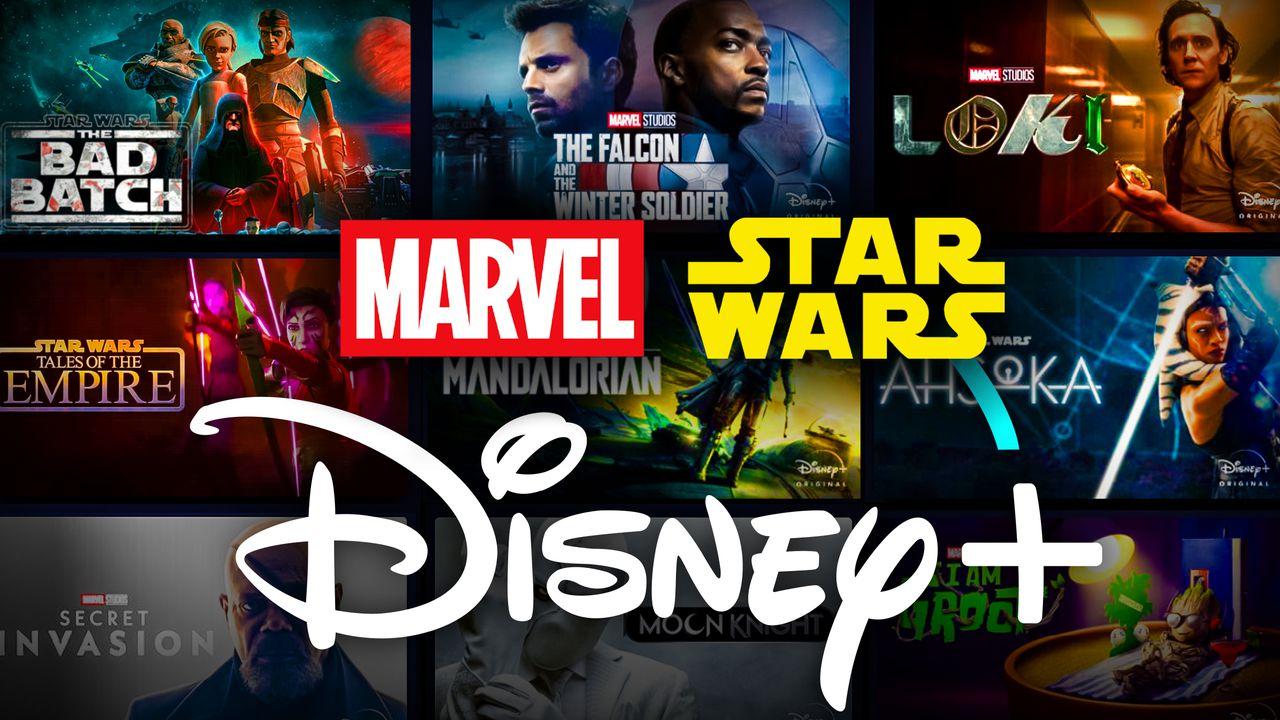 Marvel and Star Wars Disney Plus shows and logos