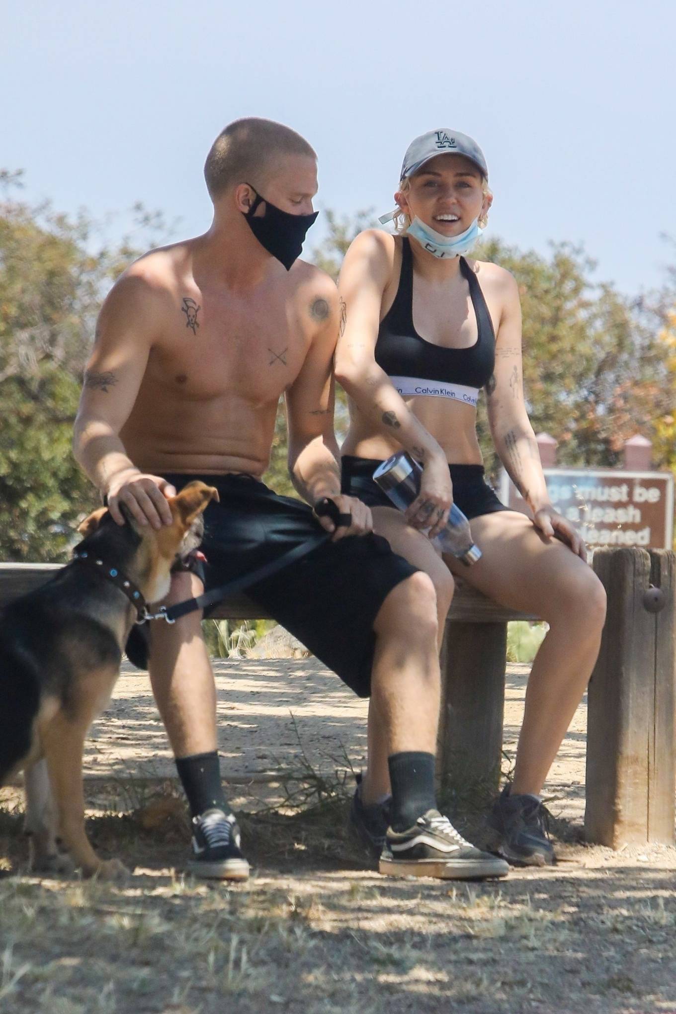 Miley Cyrus 2020 : Miley Cyrus in Shorts and Sports Bra – Hiking with boyfriend Cody Simpson in Los Angeles-01