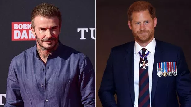 Split screen showing David Beckham and Prince Harry