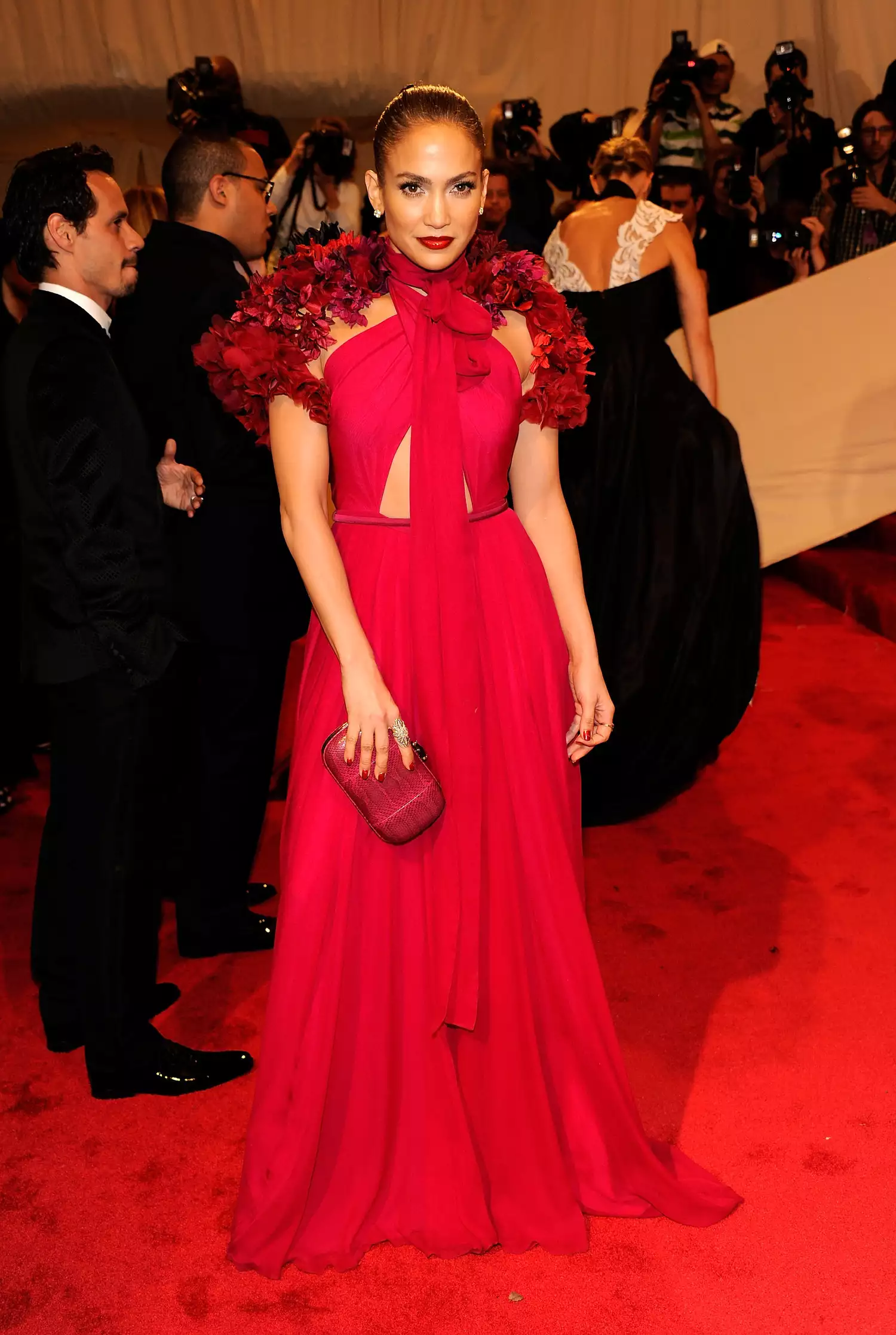 Jennifer Lopez wears red dress