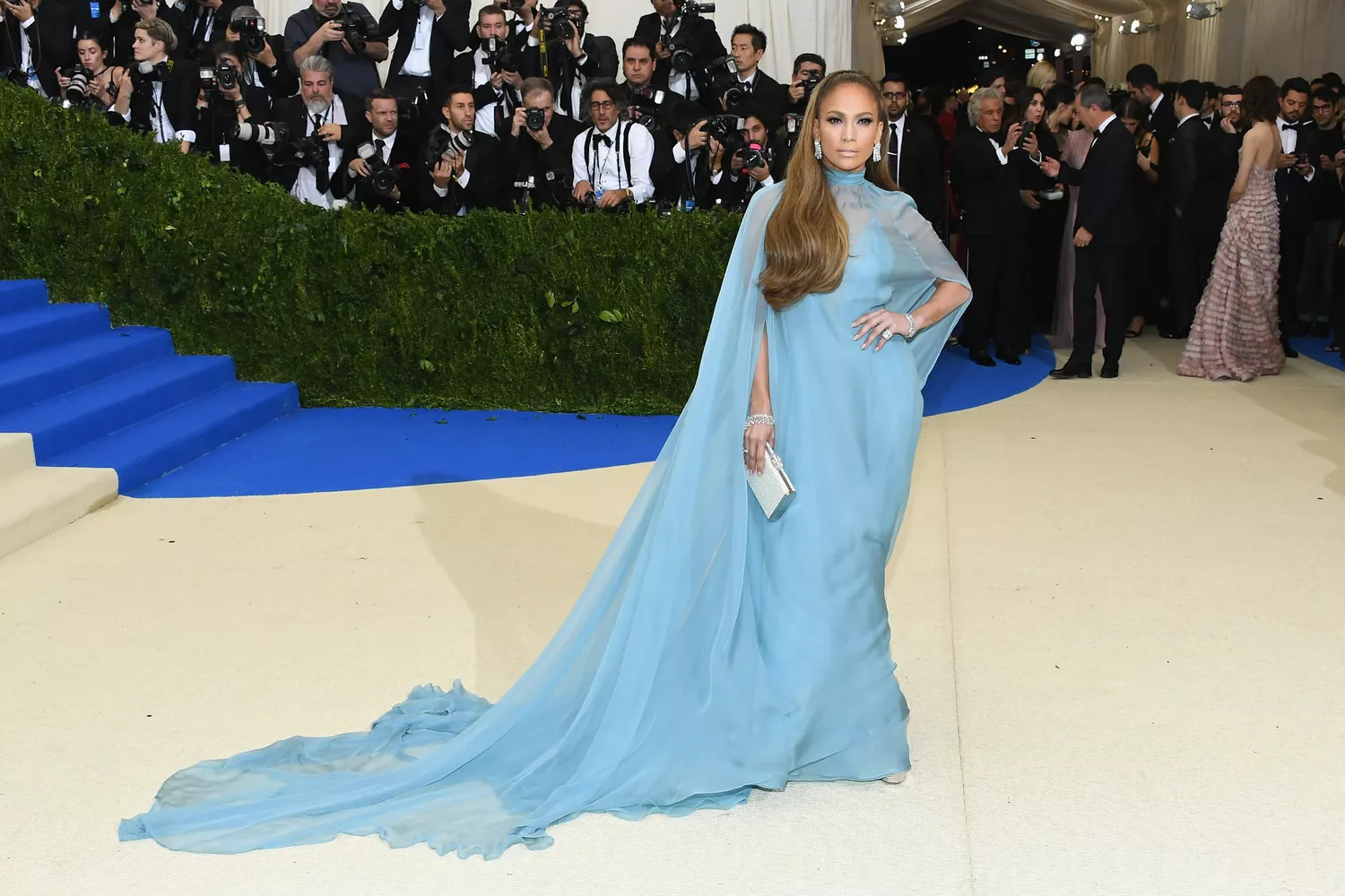 Jennifer Lopez wears powder blue dress