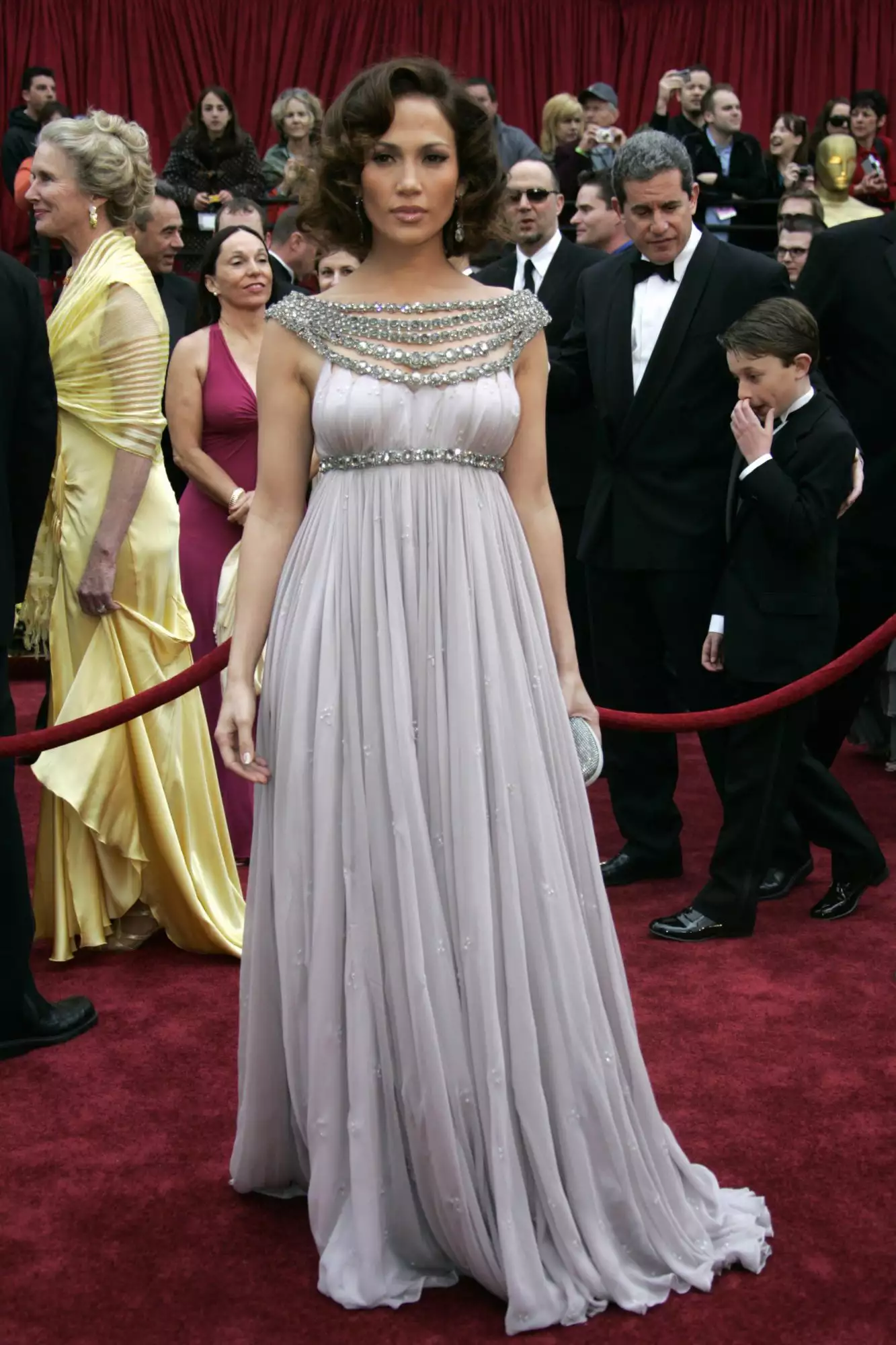 Jennifer Lopez wearing an empire-waisted Marchesa gown at the 2007 Academy Awards