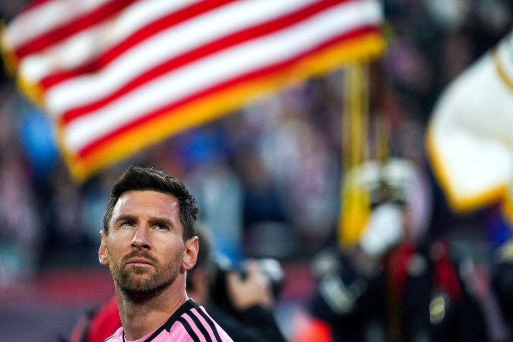 Inter Miami's Lionel Messi on the pitch before the game.