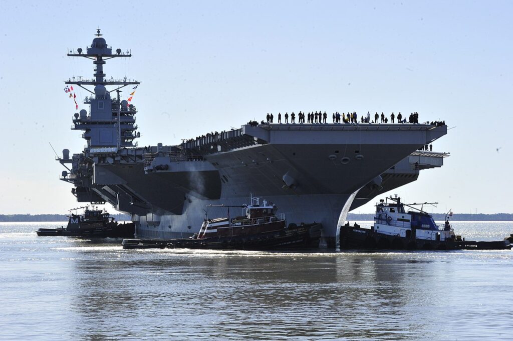 USS Gerald R. Ford on its way for sea trials.