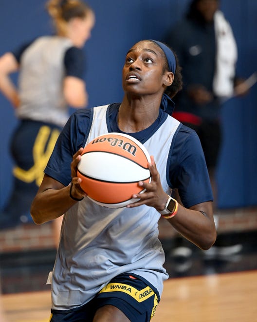 Maya Caldwell runs through a drill during Indiana Fever training camp, April, 29, 2024.