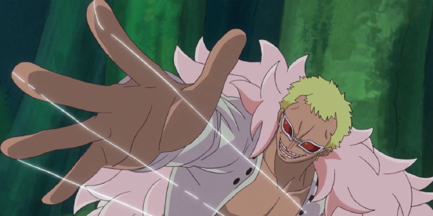 Donquixote Doflamingo wielding the String-String Devil Fruit in One Piece.