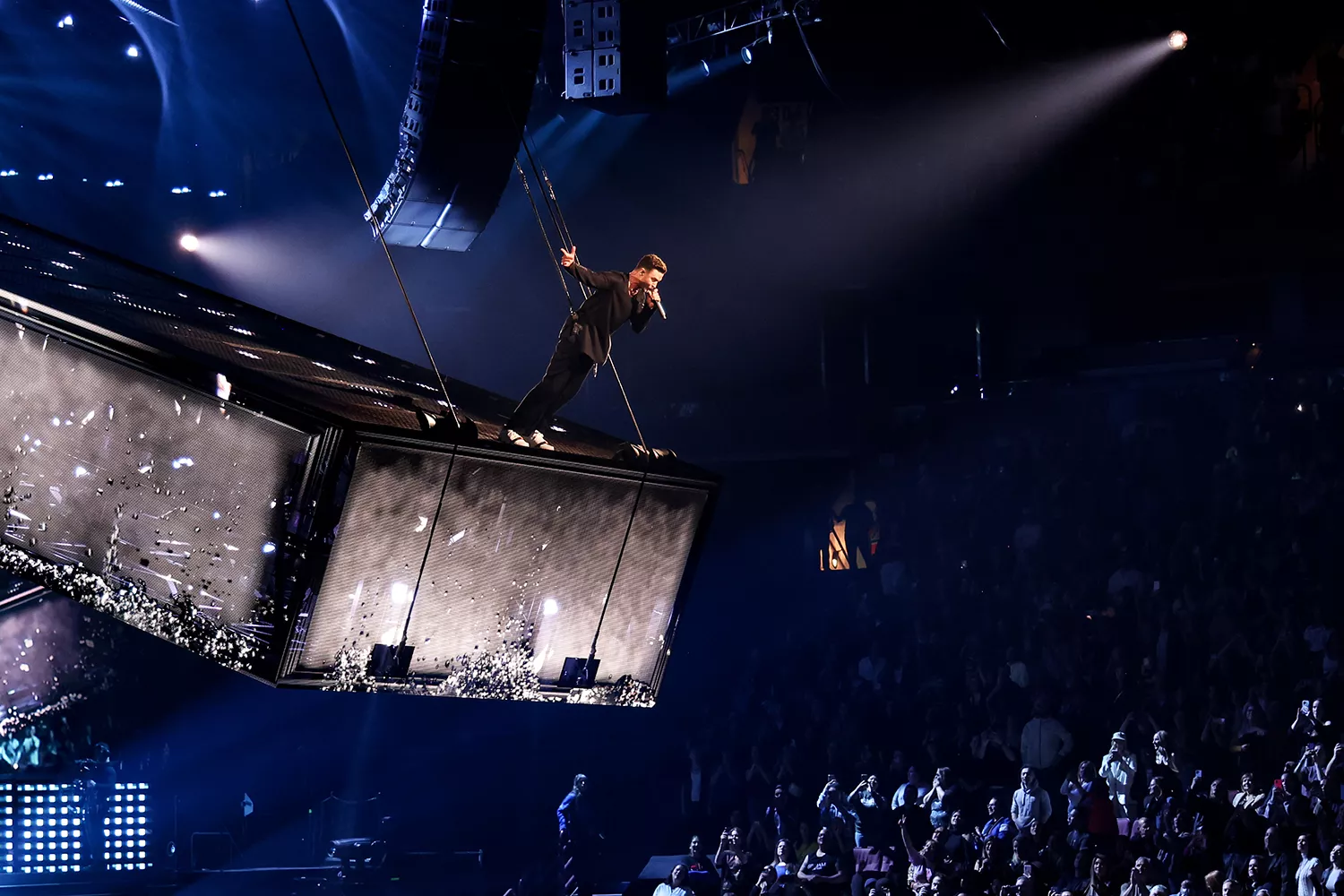 Justin Timberlake performs onstage during his The Forget Tomorrow World Tour at Rogers Arena on April 29, 2024 in Vancouver, British Columbia. 