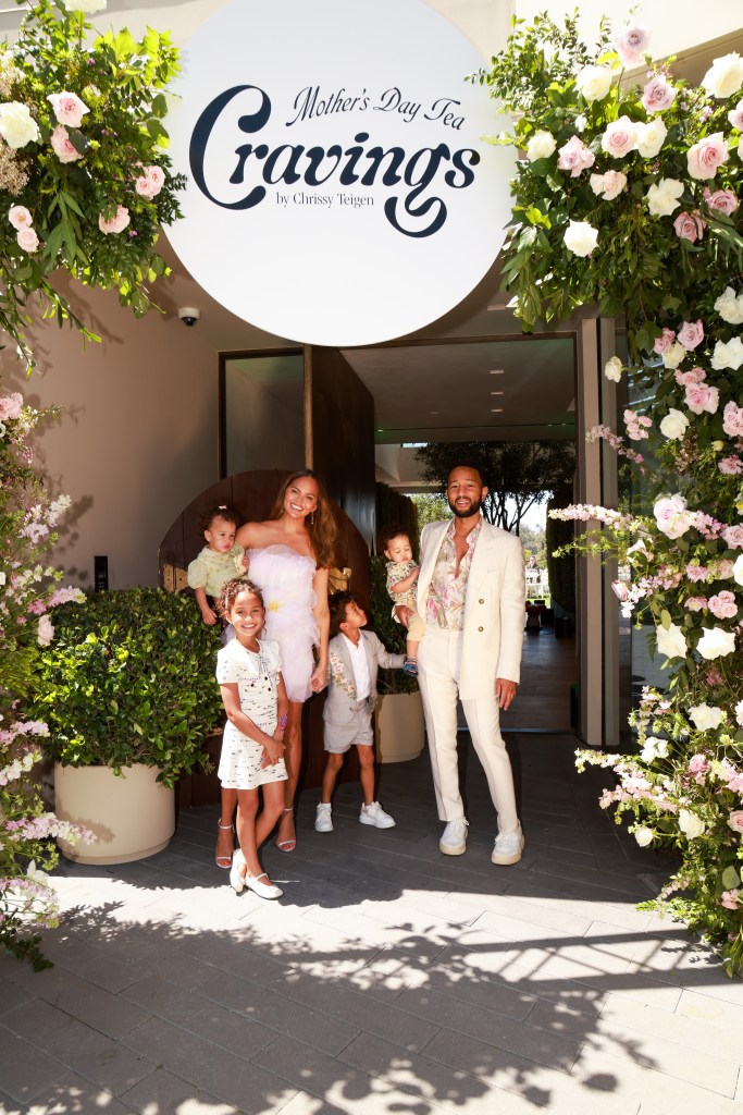 Chrissy Teigen, John Legend, and their kids Luna, Miles, Esti and Wren. 