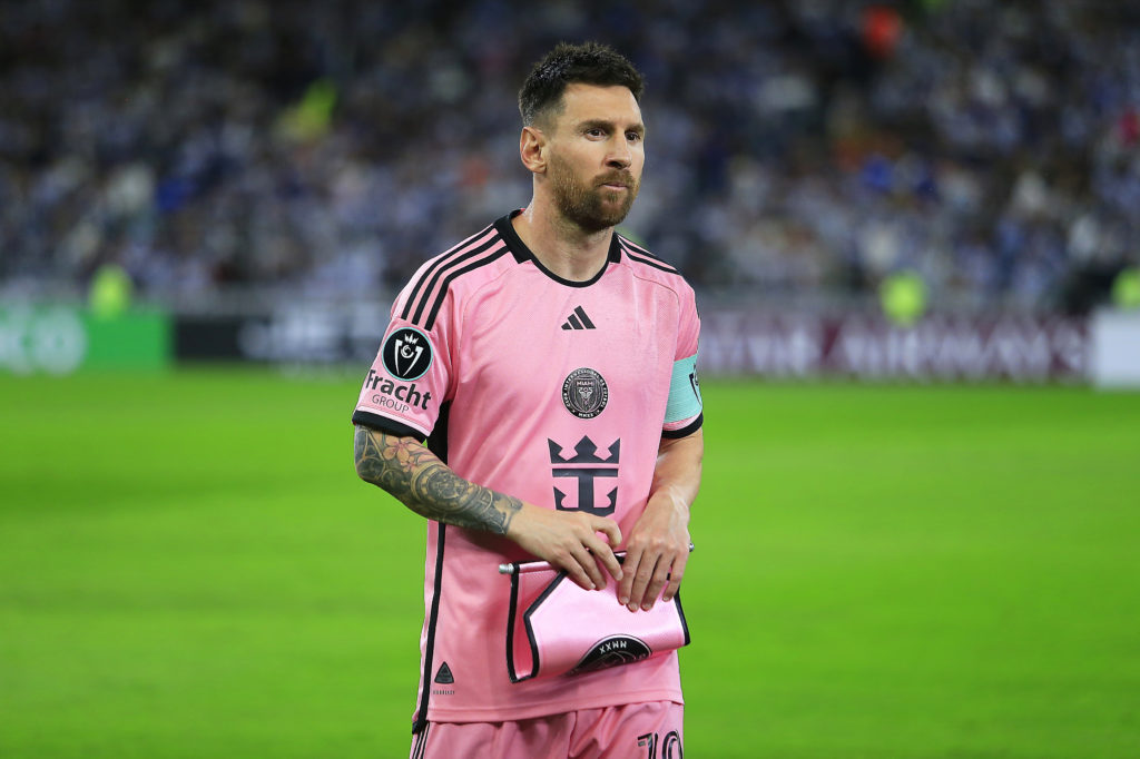 Lionel Messi of Inter Miami looks on during CONCACAF Champions Cup 2024 Quarterfinals second leg between Monterrey and Inter Miami CF at BBVA Stadi...