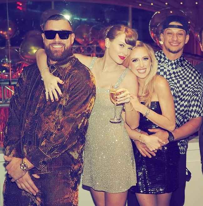 Taylor Swift and Travis Kelce with Patrick and Brittany Mahomes.