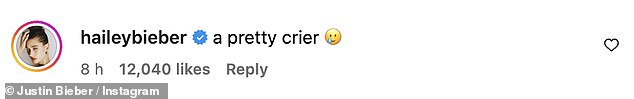 However, the Rhode Beauty founder attempted to shut the speculation down, as she commented on her husband's tearful post: 'a pretty crier'