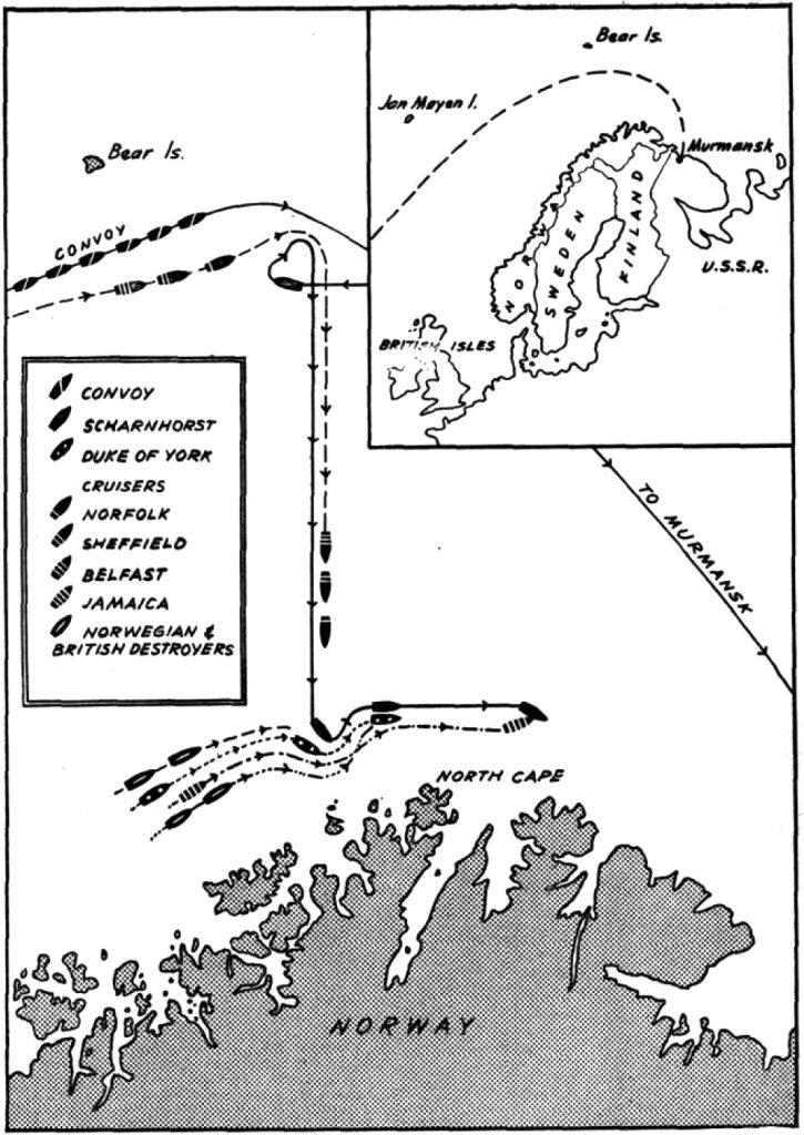 A map showing the Battle of the North Cape. 