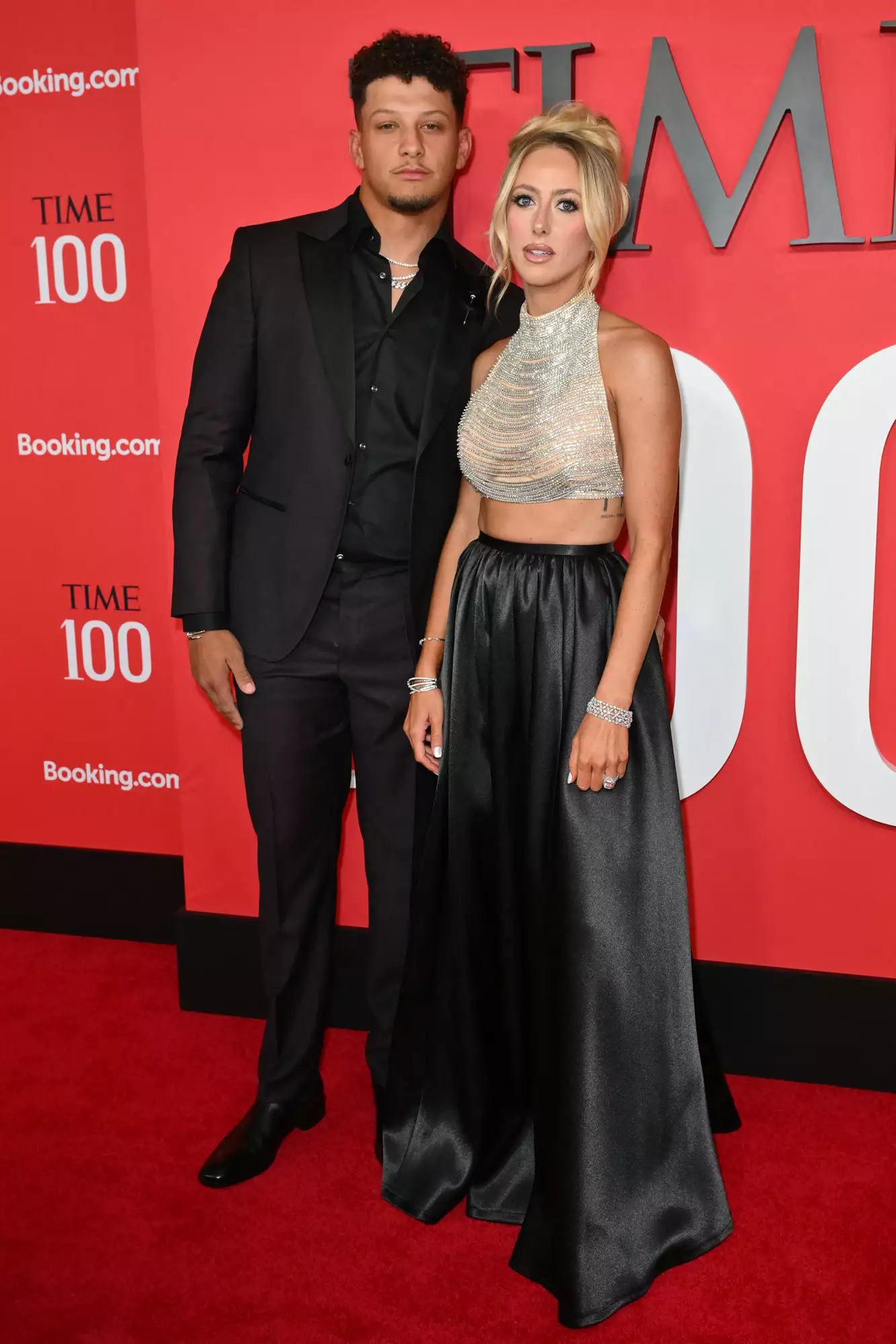 Patrick Mahomes (R) and wife US former soccer player Brittany Mahomes