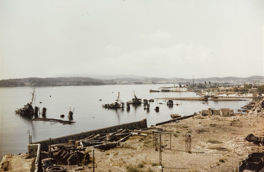 Wreckages of French ships in Toulon. 