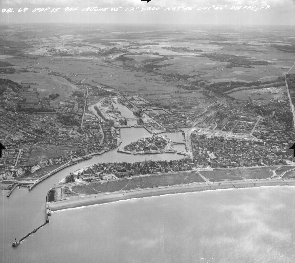 1945 image of the town of Dieppe. 