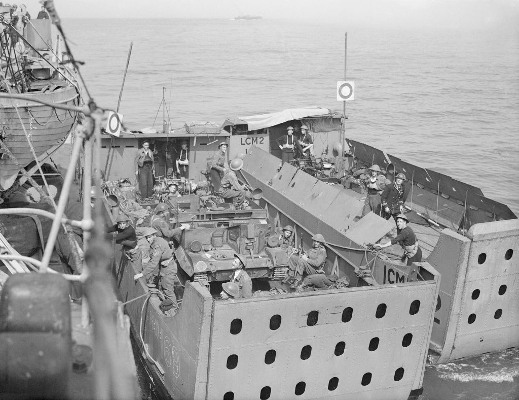 Two landing craft return from the beaches during the Dieppe Raid. 