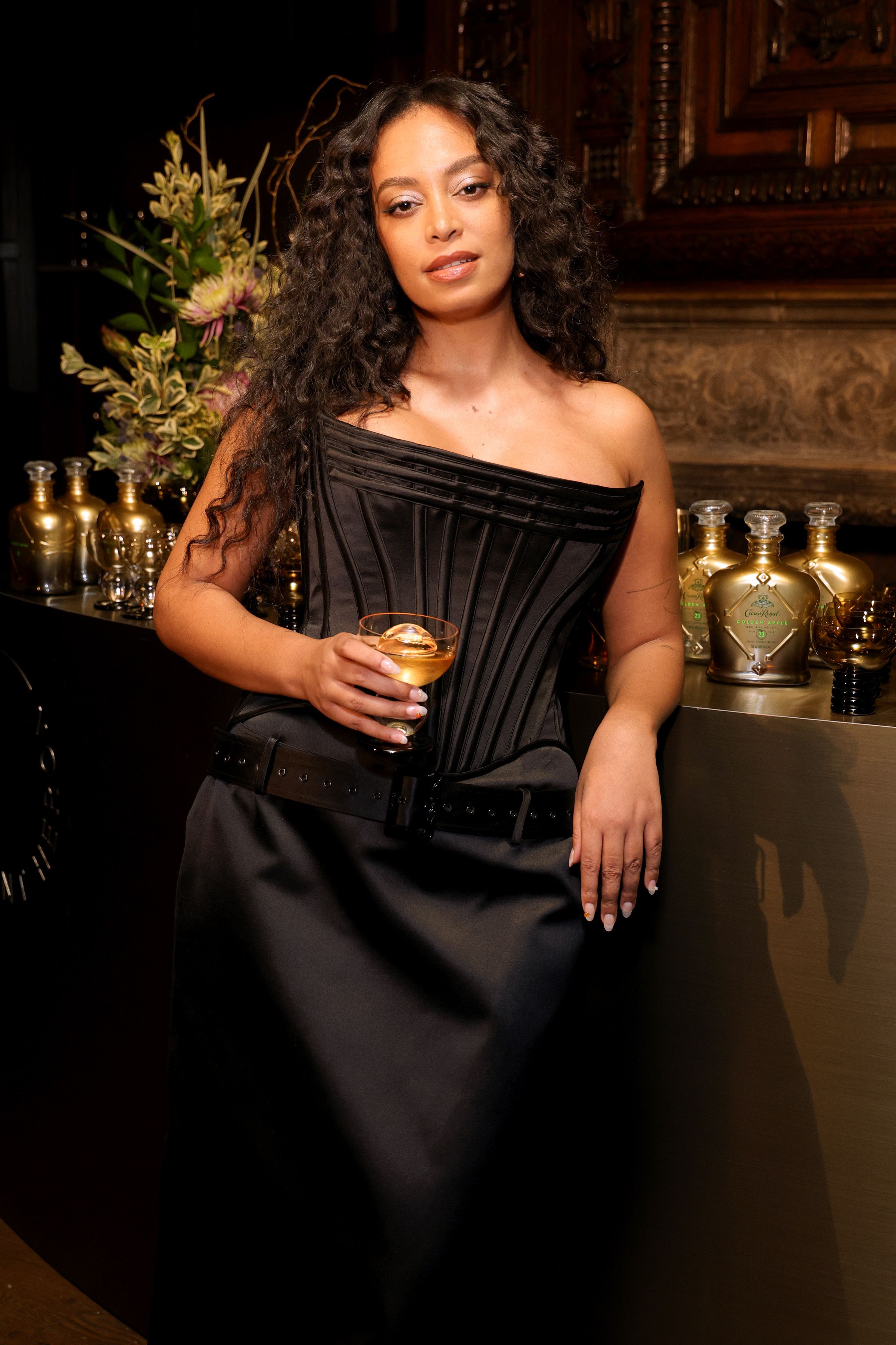 Solange Embodies Elegance in a Sleek Corset Gown