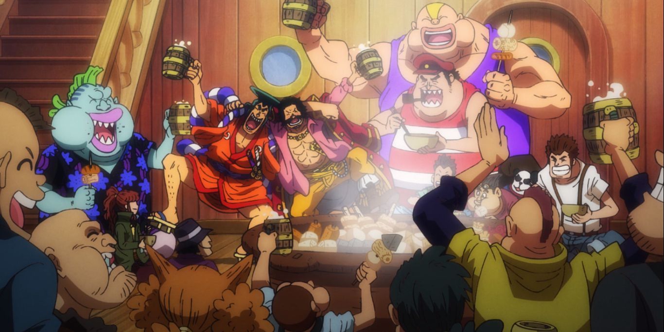 One Piece Gol D Roger, Oden and the Roger crew partying on the Oro Jackson