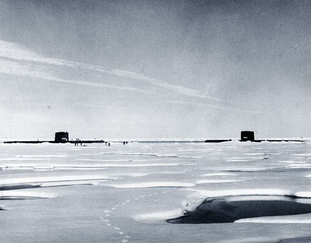 USS Skate and USS Seadragon after surfacing in the arctic in 1962. 