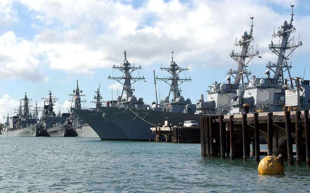 Warships at Pearl Harbor during the RIMPAC exercises in 2004. 