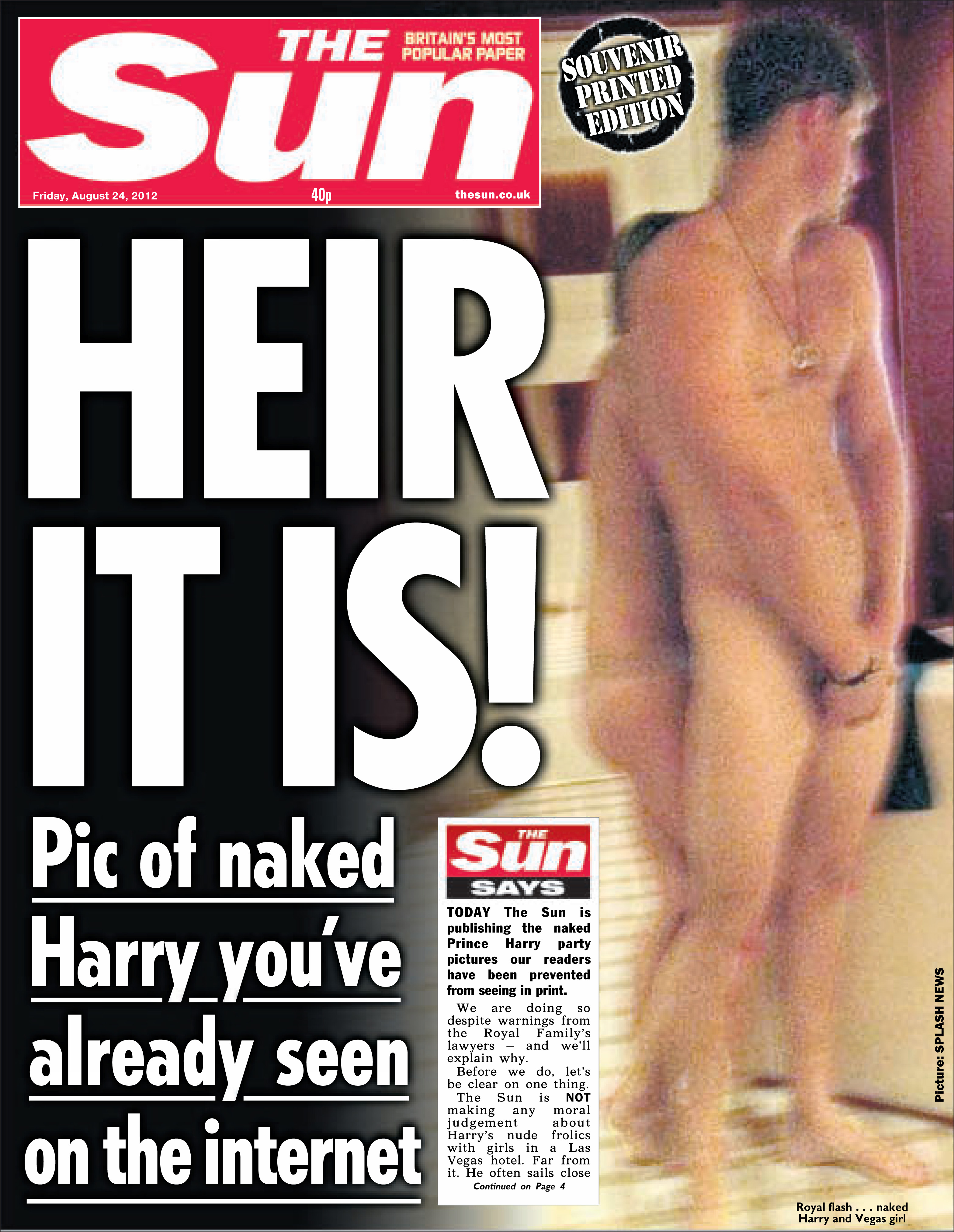 Photos of a naked Harry being hugged by a scantily-clad woman were published in The Sun in 2012