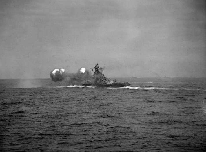 Firing its guns in 1943. 