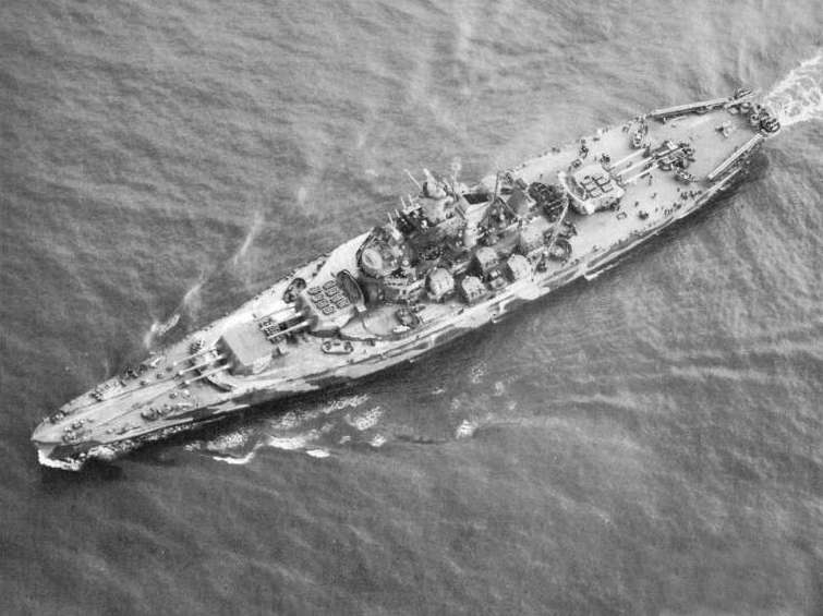 aerial shot of the battleship in 1942. 