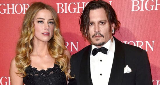 amber heard (left) and johnny depp (right) in formalwear on bighorn red carpet