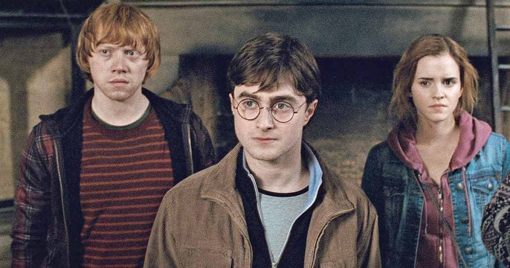 Rupert Grint, Daniel Radcliffe and Emma Watson in a still from the Harry Potter franchise 