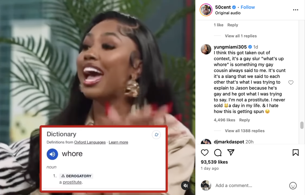 Yung Miami Responds to 50 Cent Sharing Clip of Rapper Describing Herself as  a 'Full Whore' (UPDATE) | Complex