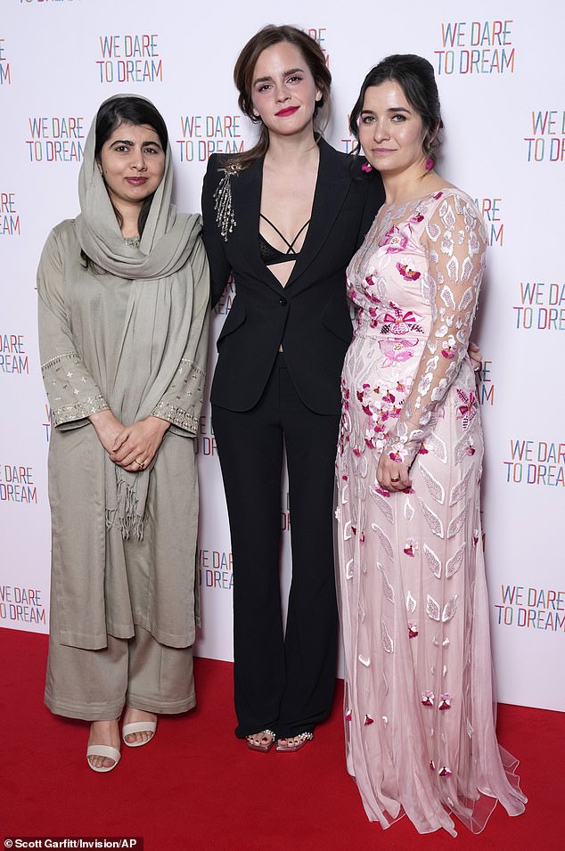 Famous company: The Harry Potter actress looked radiant as she joined Malala Yousafzai at the event in Cineworld Leicester Square