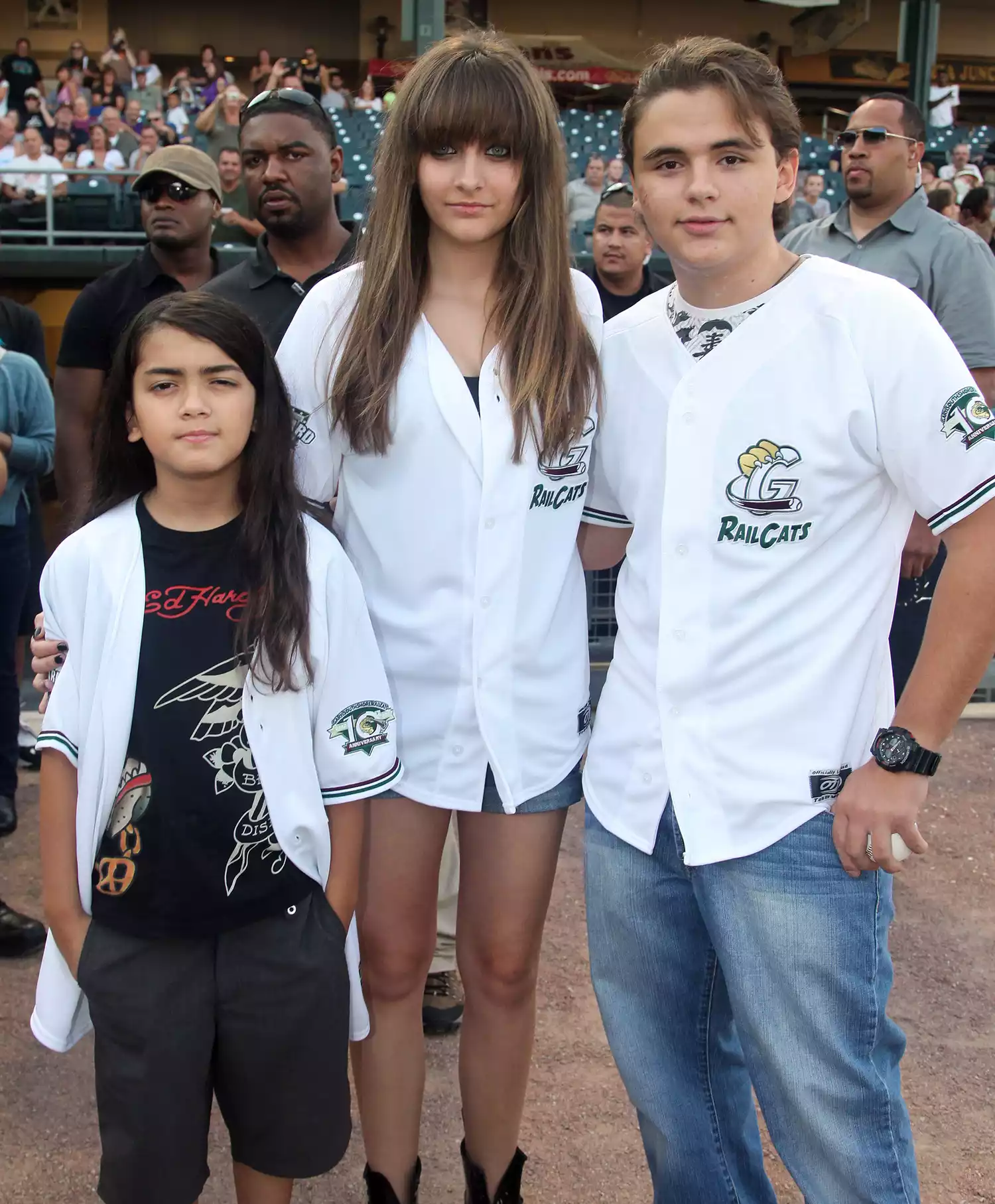 Prince Michael Jackson II, Paris Jackson and Prince Jackson attend the St. Paul Saints Vs. The Gary SouthShore RailCats baseball game at U.S. Steel Yard on August 30, 2012 in Gary, Indiana