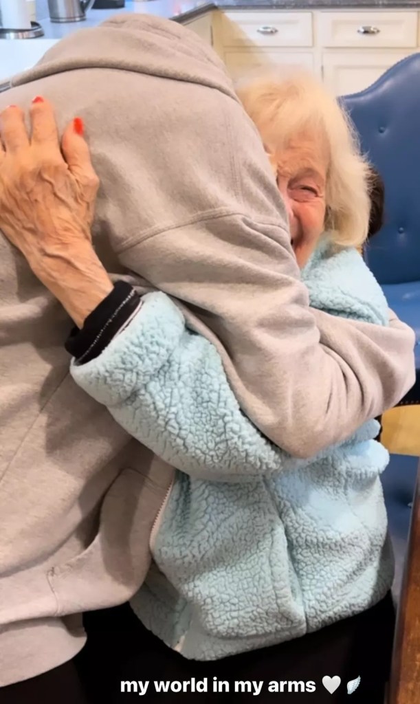 Nicola Peltz Beckham hugging her grandma.