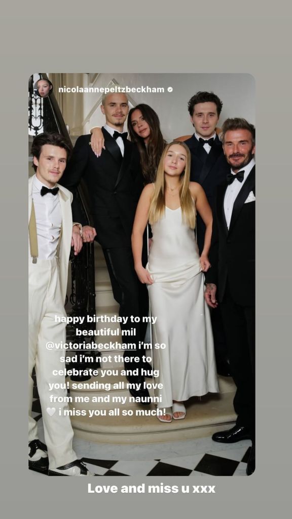 Nicole Peltz's IG post about the Beckhams at Victoria Beckham's party.