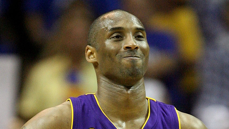 kobe bryant smug smile purple jersey