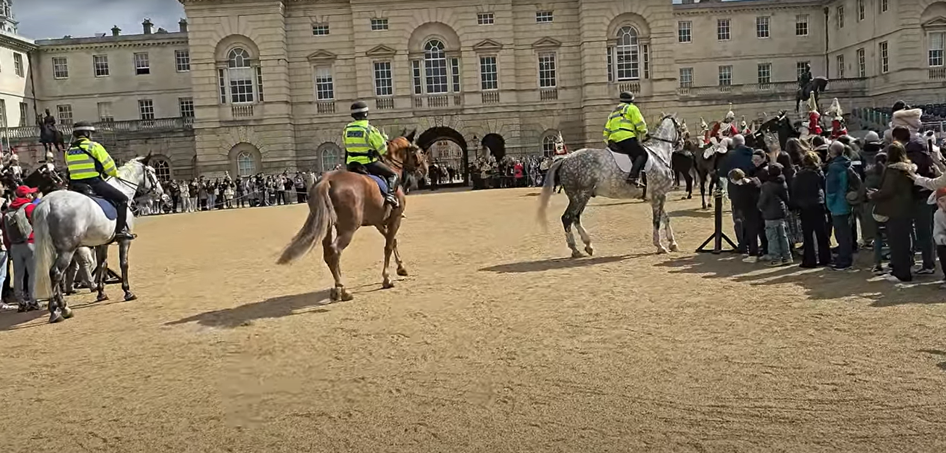 A trooper was thrown to the ground at Horse Guards Parade on Wednesday