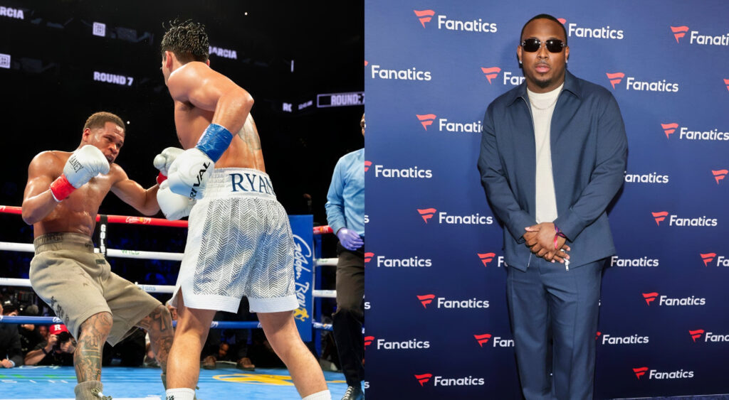 Photo of Ryan Garcia fighting Devin Haney and photo of LeSean McCoy posing