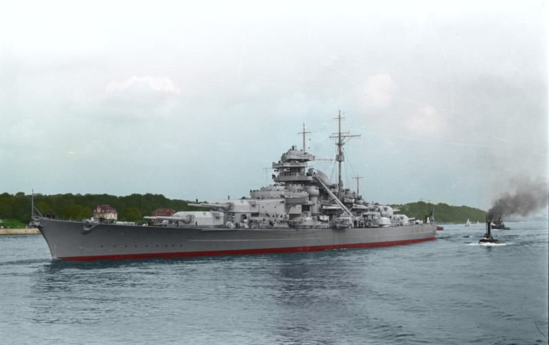 Colourised image of the Bismarck. 