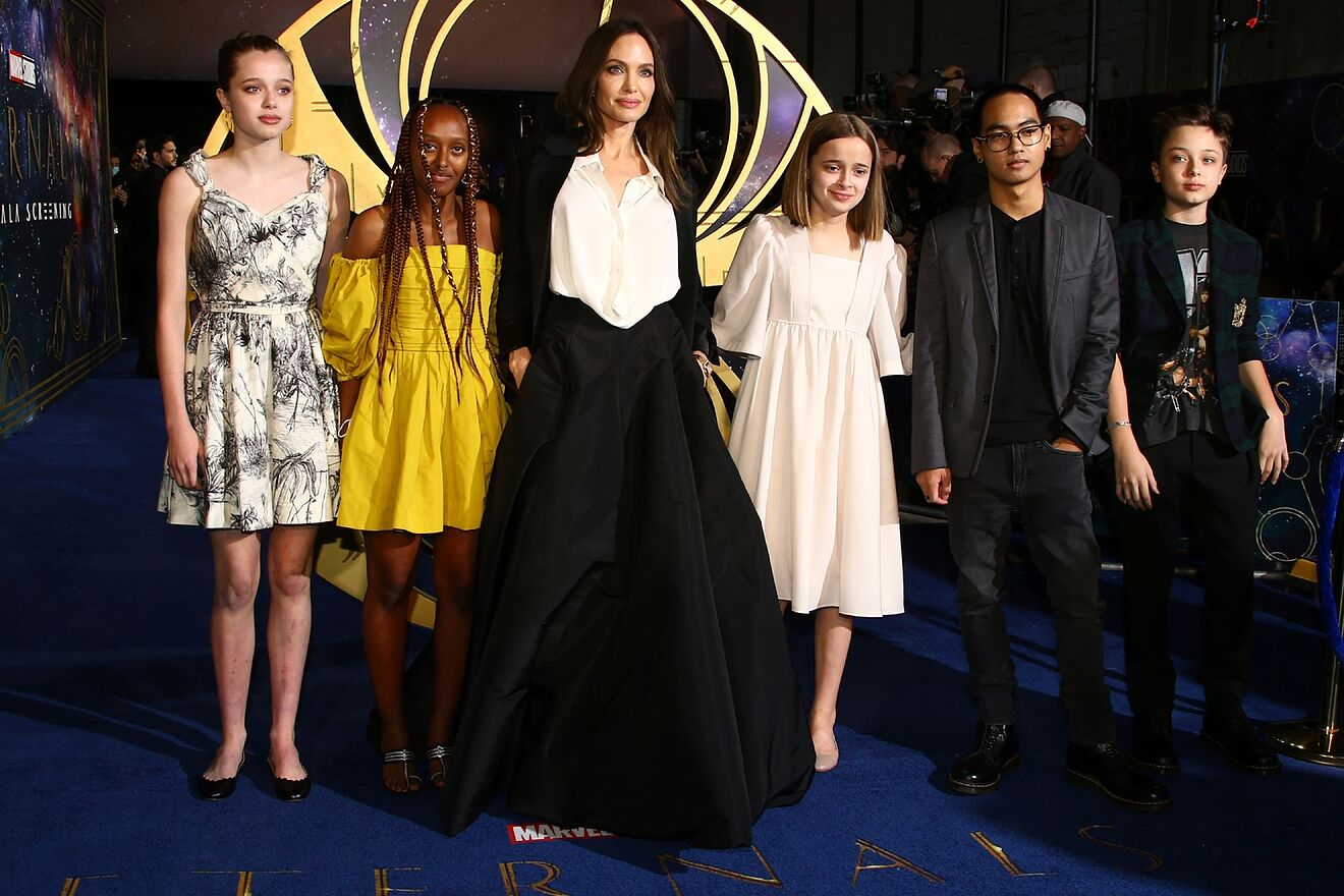 Angelina Jolie with her six kids at the 'Eternals' premiere.