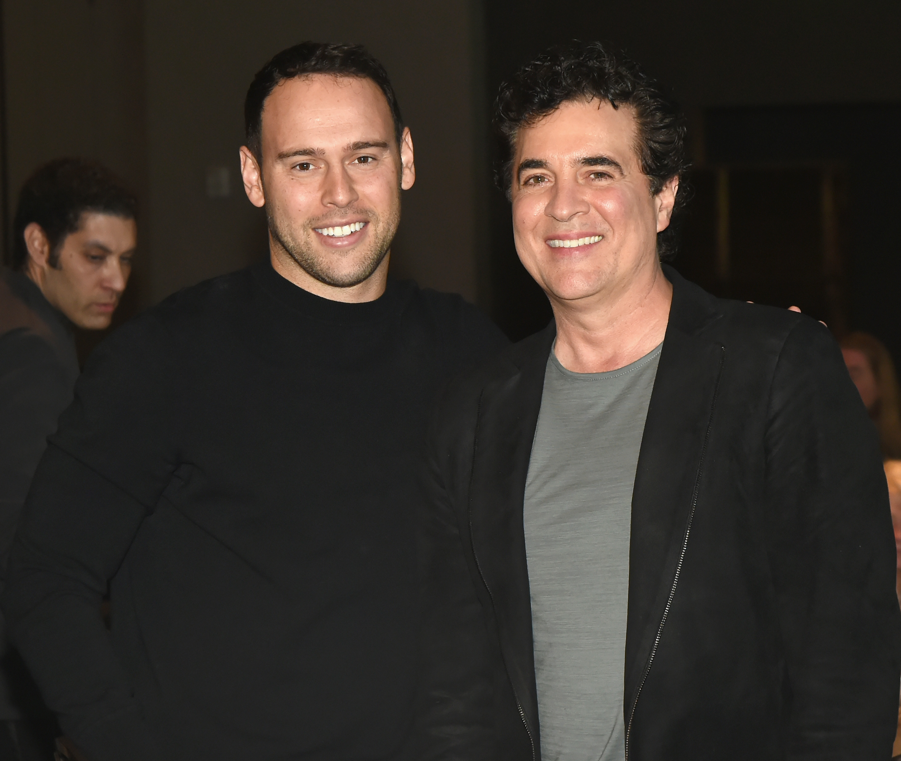  CEO of Big Machine Records Scott Borchetta, right, with music manager Scooter Braun. The pair own the rights to Taylor's old music