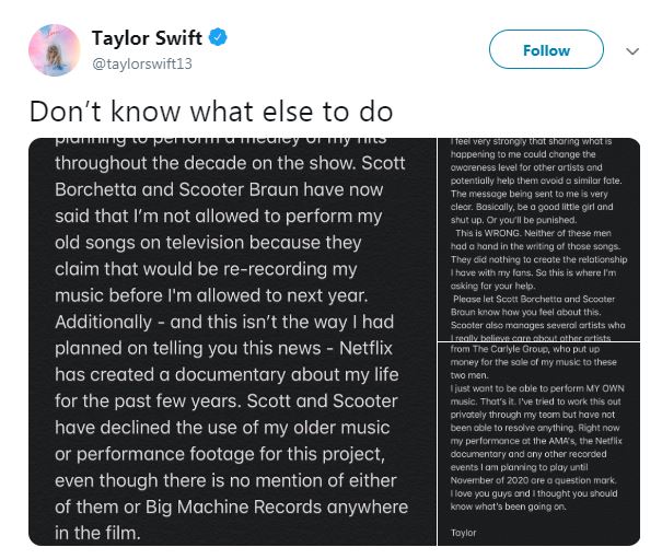  The Bad Blood singer launched an extraordinary public attack at Borchetta and Braun on Thursday