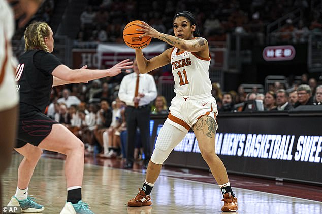 Texas guard Sonya Morris (11) has not revealed what she said to Louisville's Van Lith