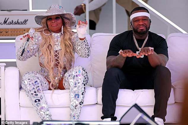 Super fun: (L-R) Mary J. Blige and 50 Cent perform during the Pepsi Super Bowl LVI Halftime Show at SoFi Stadium on Sunday in Inglewood, California