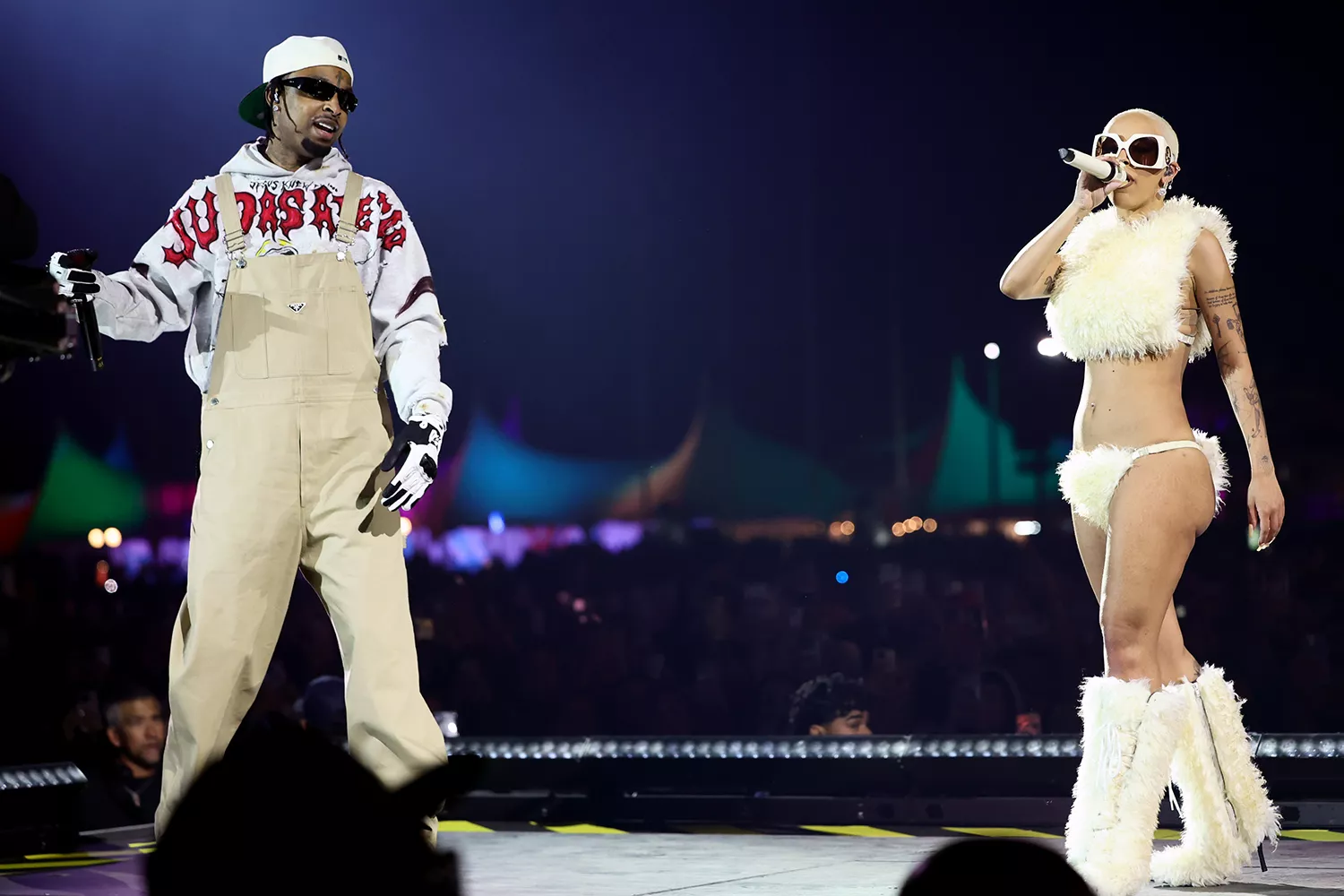 Savage and Doja Cat perform at the Coachella Stage during the 2024 Coachella Valley Music and Arts Festival at Empire Polo Club on April 14, 2024 in Indio, California.