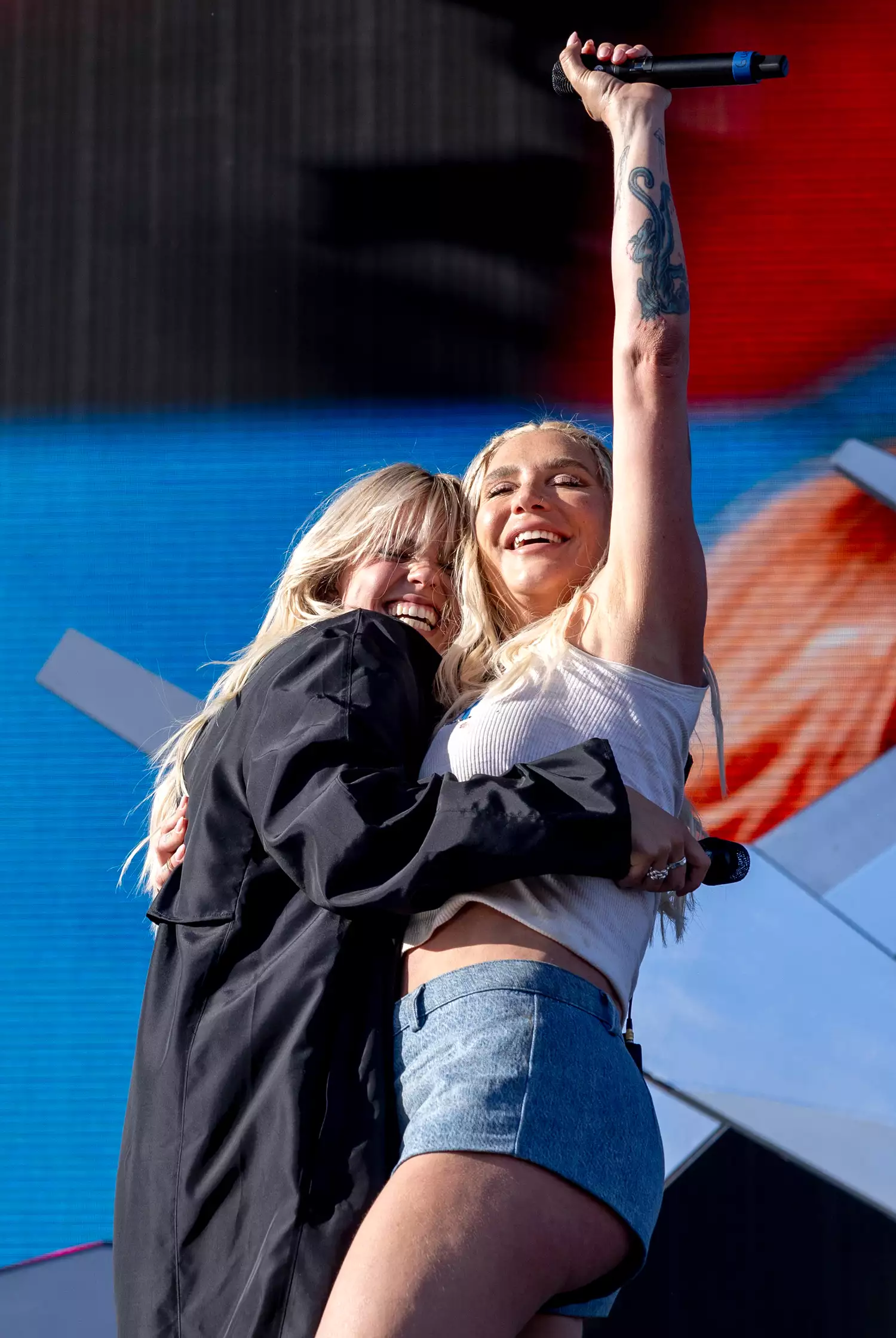 Renee Rapp and Kesha perform onstage at the 2024 Coachella Valley Music and Arts Festival at Empire Polo Club on April 14, 2024 in Indio, California. 