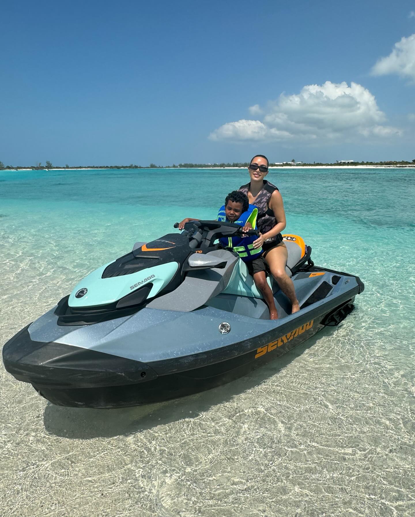 Kim enjoyed a jetski ride with her son Psalm