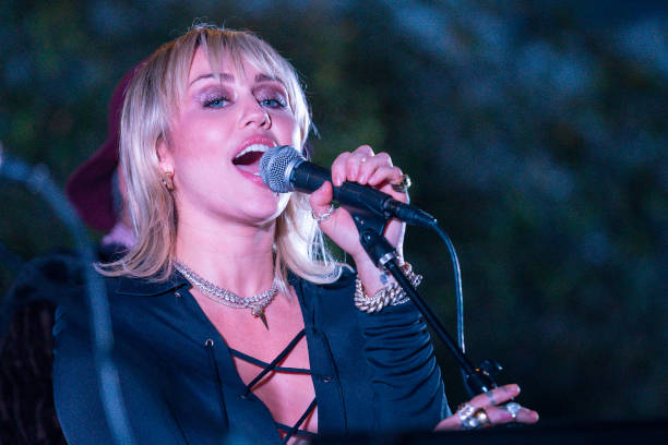 Miley Cyrus performs at the Sunset Marquis on February 08, 2020 in West Hollywood, California.